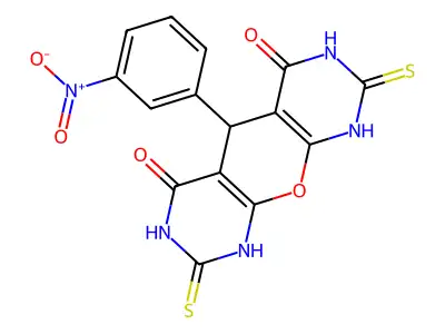 2,8-dimercapto-5-(3-nitrophenyl)-5H-pyrano[2,3-d:6,5-d']dipyrimidine-4,6-diol structure