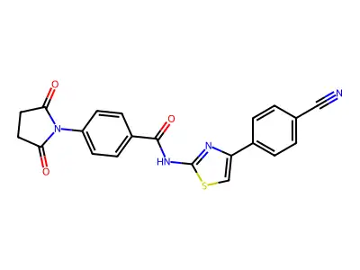 N-[4-(4-cyanophenyl)-1,3-thiazol-2-yl]-4-(2,5-dioxopyrrolidin-1-yl)benzamide structure