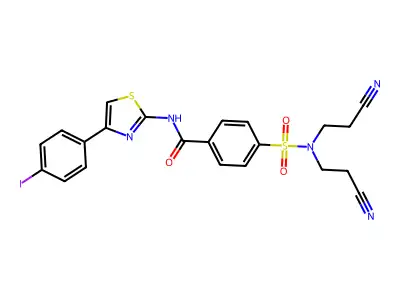 4-[bis(2-cyanoethyl)sulfamoyl]-N-[4-(4-iodophenyl)-1,3-thiazol-2-yl]benzamide structure