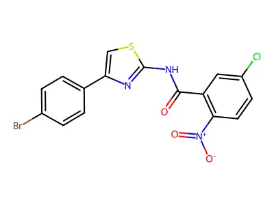 N-[4-(4-bromophenyl)-1,3-thiazol-2-yl]-5-chloro-2-nitrobenzamide structure
