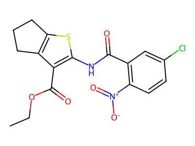 ETHYL 2-(5-CHLORO-2-NITROBENZAMIDO)-4H,5H,6H-CYCLOPENTA[B]THIOPHENE-3-CARBOXYLATE structure