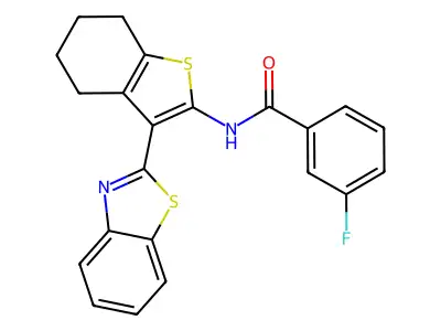 N-[3-(1,3-benzothiazol-2-yl)-4,5,6,7-tetrahydro-1-benzothiophen-2-yl]-3-fluorobenzamide structure