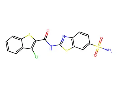 3-chloro-N-(6-sulfamoyl-1,3-benzothiazol-2-yl)-1-benzothiophene-2-carboxamide structure