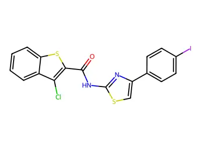 3-chloro-N-[4-(4-iodophenyl)-1,3-thiazol-2-yl]-1-benzothiophene-2-carboxamide structure