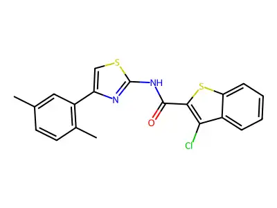 3-chloro-N-[4-(2,5-dimethylphenyl)-1,3-thiazol-2-yl]-1-benzothiophene-2-carboxamide structure