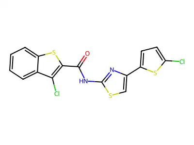 3-chloro-N-[4-(5-chlorothiophen-2-yl)-1,3-thiazol-2-yl]-1-benzothiophene-2-carboxamide structure
