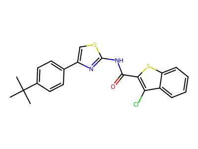 N-[4-(4-tert-butylphenyl)-1,3-thiazol-2-yl]-3-chloro-1-benzothiophene-2-carboxamide structure