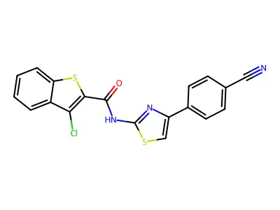 3-chloro-N-[4-(4-cyanophenyl)-1,3-thiazol-2-yl]-1-benzothiophene-2-carboxamide structure