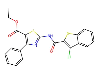Ethyl 2-(3-chlorobenzo[b]thiophene-2-carboxamido)-4-phenylthiazole-5-carboxylate structure