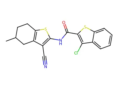 3-chloro-N-(3-cyano-5-methyl-4,5,6,7-tetrahydro-1-benzothiophen-2-yl)-1-benzothiophene-2-carboxamide structure