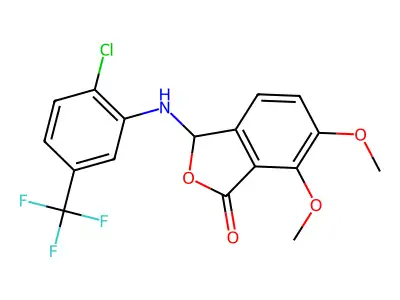 3-{[2-chloro-5-(trifluoromethyl)phenyl]amino}-6,7-dimethoxy-2-benzofuran-1(3H)-one structure