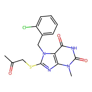 7-(2-chlorobenzyl)-3-methyl-8-((2-oxopropyl)thio)-1H-purine-2,6(3H,7H)-dione structure