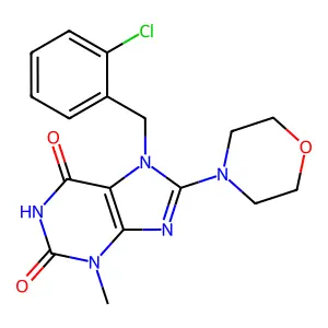 7-(2-chlorobenzyl)-3-methyl-8-morpholino-1H-purine-2,6(3H,7H)-dione structure