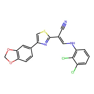 (Z)-2-[4-(1,3-benzodioxol-5-yl)-1,3-thiazol-2-yl]-3-(2,3-dichloroanilino)prop-2-enenitrile structure