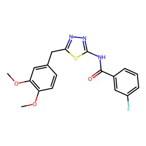 N-[5-[(3,4-dimethoxyphenyl)methyl]-1,3,4-thiadiazol-2-yl]-3-fluorobenzamide structure