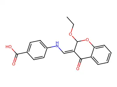 4-[[(2-Ethoxy-4-oxo-2H-1-benzopyran-3(4H)-ylidene)methyl]amino]benzoic acid structure