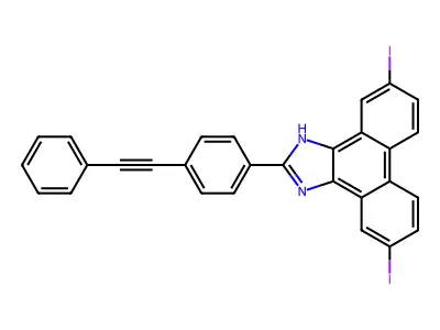 5,10-diiodo-2-[4-(2-phenylethynyl)phenyl]-1H-phenanthro[9,10-d]imidazole structure