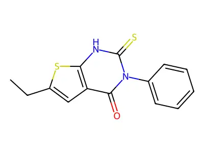 6-ethyl-3-phenyl-2-sulfanyl-3H,4H-thieno[2,3-d]pyrimidin-4-one structure