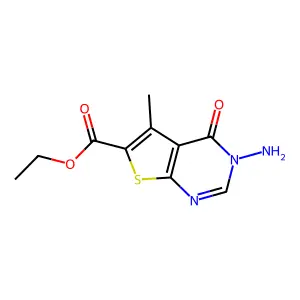 ethyl 3-amino-5-methyl-4-oxo-3H,4H-thieno[2,3-d]pyrimidine-6-carboxylate structure