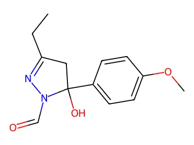 3-ethyl-5-hydroxy-5-(4-methoxyphenyl)-4,5-dihydro-1H-pyrazole-1-carbaldehyde structure