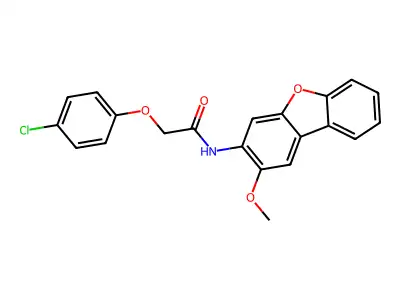2-(4-chlorophenoxy)-N-(2-methoxydibenzofuran-3-yl)acetamide structure