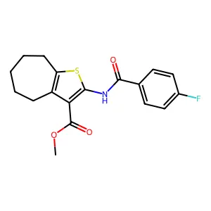 methyl 2-[(4-fluorobenzoyl)amino]-5,6,7,8-tetrahydro-4H-cyclohepta[b]thiophene-3-carboxylate structure