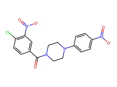 1-({4-Chloro-3-nitrophenyl}carbonyl)-4-{4-nitrophenyl}piperazine structure