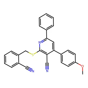 2-[(2-Cyanobenzyl)sulfanyl]-4-(4-methoxyphenyl)-6-phenylnicotinonitrile structure