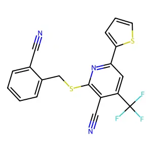 2-[(2-Cyanobenzyl)sulfanyl]-6-thien-2-yl-4-(trifluoromethyl)nicotinonitrile structure