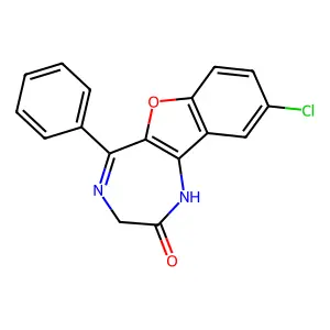 9-chloro-5-phenyl-1,3-dihydro-2H-[1]benzofuro[3,2-e][1,4]diazepin-2-one structure