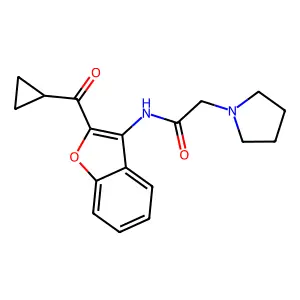 N-[2-(cyclopropanecarbonyl)-1-benzofuran-3-yl]-2-pyrrolidin-1-ylacetamide structure