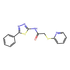 N-(5-phenyl-1,3,4-thiadiazol-2-yl)-2-pyridin-2-ylsulfanylacetamide structure