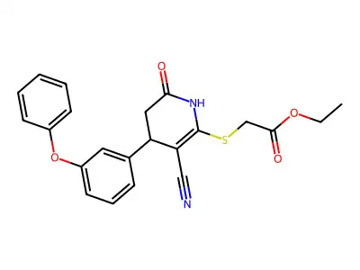 Ethyl 2-[3-cyano-6-oxo-4-(3-phenoxyphenyl)-2-1,4,5-trihydropyridylthio]acetate structure