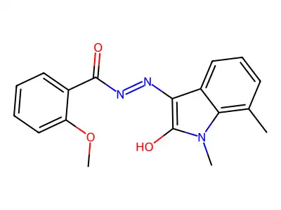 N-[(Z)-(1,7-dimethyl-2-oxoindol-3-ylidene)amino]-2-methoxybenzamide structure
