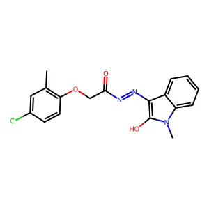2-(4-chloro-2-methylphenoxy)-N'-[(3E)-1-methyl-2-oxo-2,3-dihydro-1H-indol-3-ylidene]acetohydrazide structure