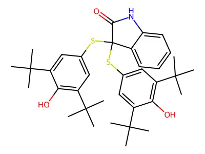3,3-bis[(3,5-di-tert-butyl-4-hydroxyphenyl)sulfanyl]-1,3-dihydro-2H-indol-2-one structure