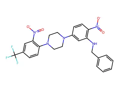 N-benzyl-2-nitro-5-[4-[2-nitro-4-(trifluoromethyl)phenyl]piperazin-1-yl]aniline structure