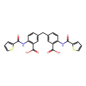 5,5'-methylenebis(2-(thiophene-2-carboxamido)benzoic acid) structure