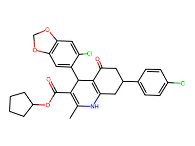 cyclopentyl 4-(6-chloro(2H-benzo[d]1,3-dioxolan-5-yl))-7-(4-chlorophenyl)-2-me thyl-5-oxo-1,4,6,7,8-pentahydroquinoline-3-carboxylate structure