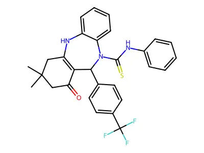 3,3-dimethyl-1-oxo-N-phenyl-11-[4-(trifluoromethyl)phenyl]-1,2,3,4,5,11-hexahydro-10H-dibenzo[b,e][1,4]diazepine-10-carbothioamide structure