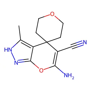 6-amino-3-methylspiro[2H-pyrano[2,3-c]pyrazole-4,4'-oxane]-5-carbonitrile structure