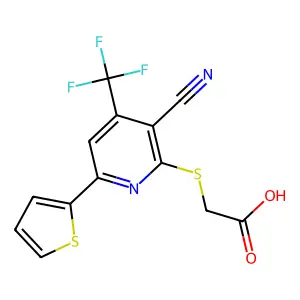 2-{[3-cyano-6-(thiophen-2-yl)-4-(trifluoromethyl)pyridin-2-yl]sulfanyl}acetic acid structure