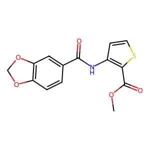 Methyl 3-[(1,3-benzodioxol-5-ylcarbonyl)amino]-2-thiophenecarboxylate structure