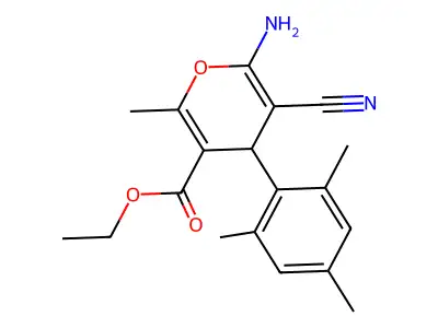 ethyl 6-amino-5-cyano-4-mesityl-2-methyl-4H-pyran-3-carboxylate structure