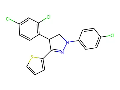 2-(4-Chlorophenyl)-4-(2,4-dichlorophenyl)-5-thiophen-2-yl-3,4-dihydropyrazole structure
