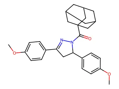 1-(adamantane-1-carbonyl)-3,5-bis(4-methoxyphenyl)-4,5-dihydro-1H-pyrazole structure
