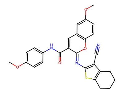 2-[(3-Cyano-4,5,6,7-tetrahydrobenzo[b]thien-2-yl)imino]-6-methoxy-N-(4-methoxyphenyl)-2H-1-benzopyran-3-carboxamide structure