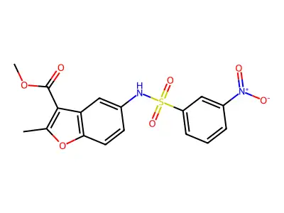 Methyl 2-methyl-5-(3-nitrobenzenesulfonamido)-1-benzofuran-3-carboxylate structure