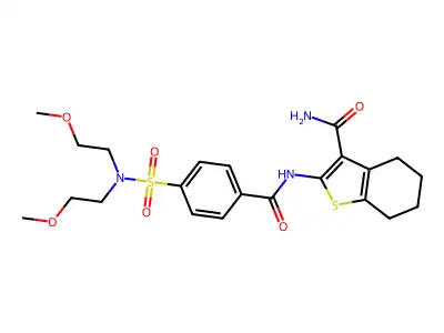 2-{4-[BIS(2-METHOXYETHYL)SULFAMOYL]BENZAMIDO}-4,5,6,7-TETRAHYDRO-1-BENZOTHIOPHENE-3-CARBOXAMIDE structure