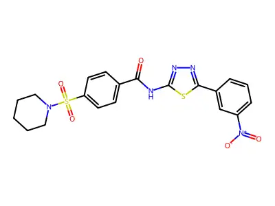 N-[5-(3-nitrophenyl)-1,3,4-thiadiazol-2-yl]-4-piperidin-1-ylsulfonylbenzamide structure